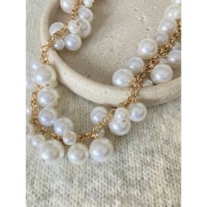 Faux Pearl Cluster Statement Necklace Gold Tone Chain Bridal Coquette Romantic